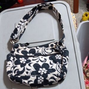 Floral Black and White Shoulder Bag